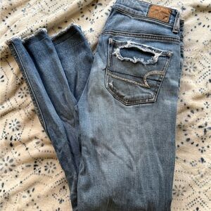 American Eagle Outfitters Distressed Straight Leg Jeans - Blue